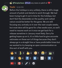 yoshi talks about next game update timeline