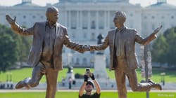 A bizarre sculpture featuring Trump and Epstein in DC