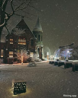 Snow falling on a quiet late night walk
