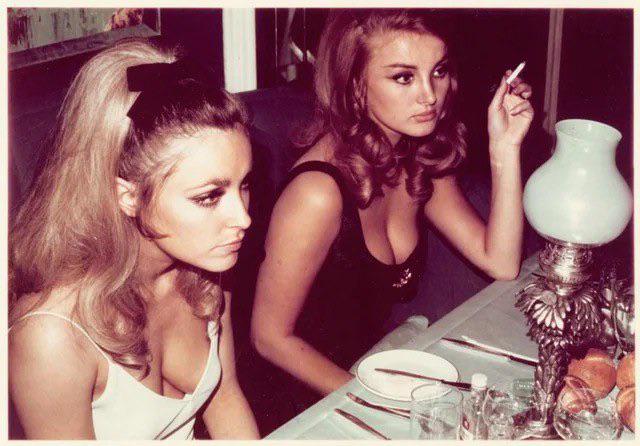Photograph of Sharon Tate and Barbara Bouchet at Playboys nightclub in London