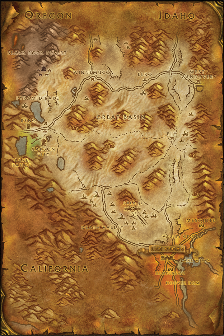 I created a virtual map of Nevada inspired by World of Warcraft