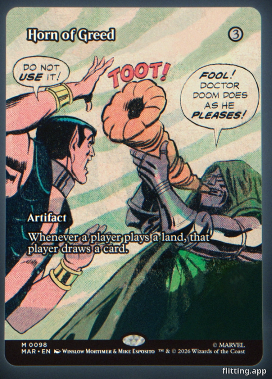 Horn of Greed is a powerful partner source material for Magic The Gathering