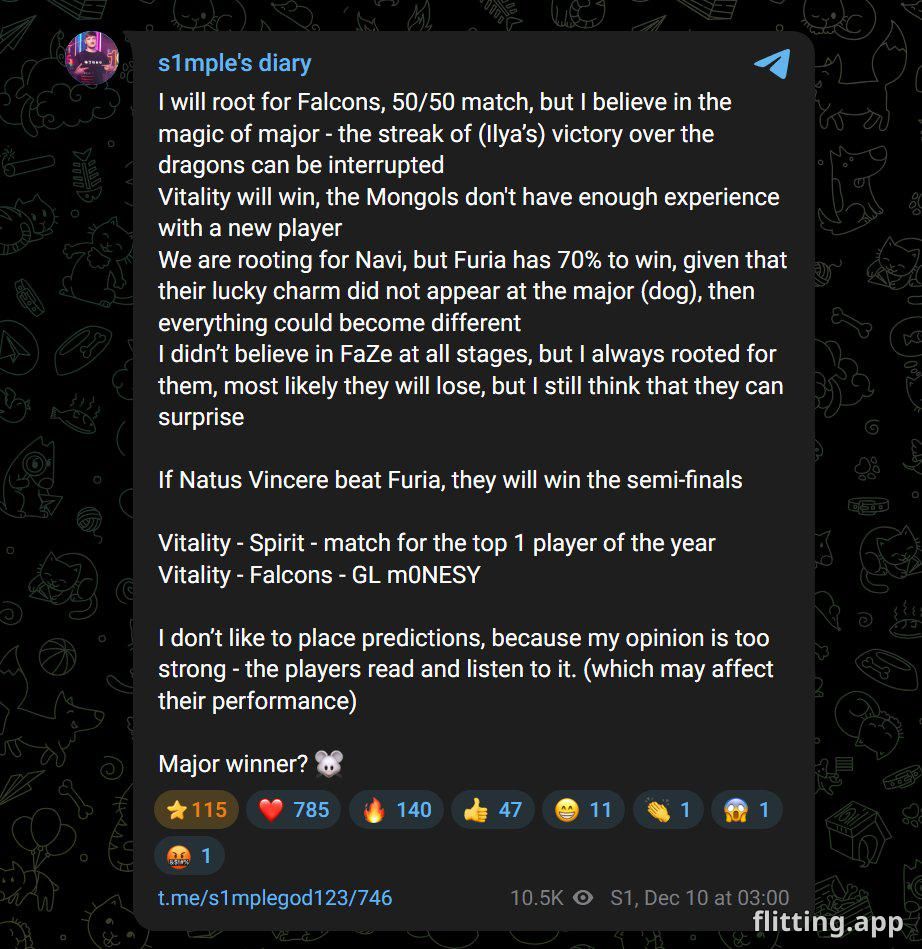 S1mple reveals big news on his Telegram channel