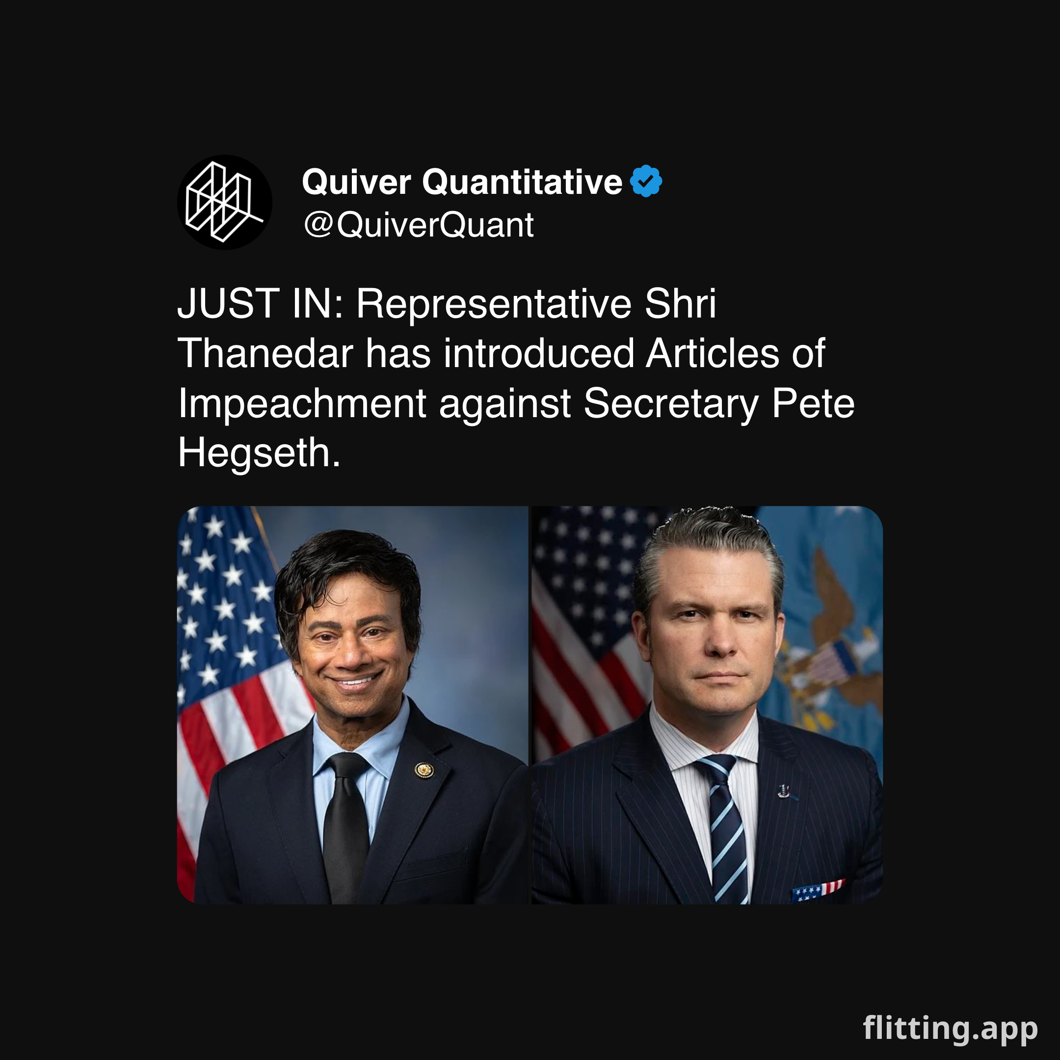 Rep Shri Thanedar introduces articles of impeachment against Sec Pete Hegseth