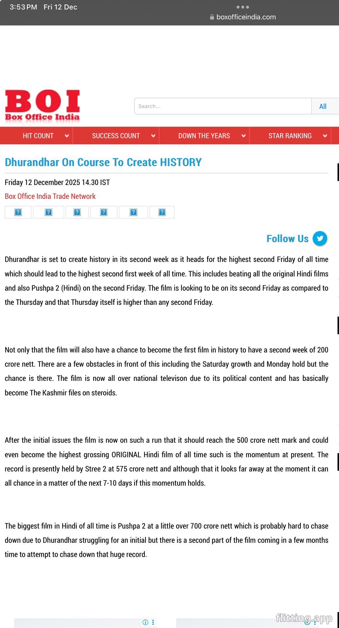 "बीओआई के अनुसार: दुरंधर ने सबसे बड़ा फ्राइडे और फिल्म इतिहास बना सकता है?"